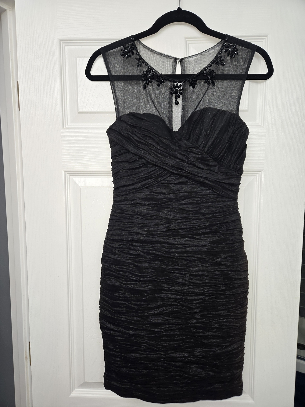 Jump Black Ruched Illusion Neck Mini Dress